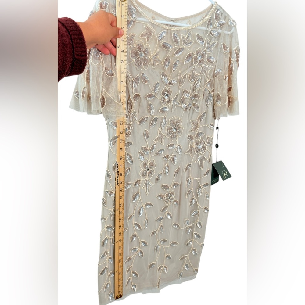 Adrianna Papell Beaded Floral Cocktail Dress,Latte,Size 10,NWT - Picture 12 of 15